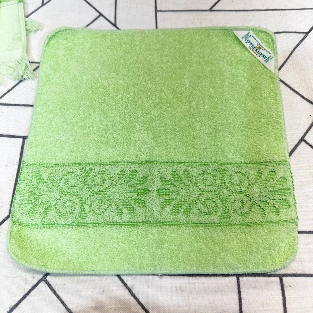 Cannon Monticello Towel Set 3pc Green Vintage Floral Fringe Hand Washcloth